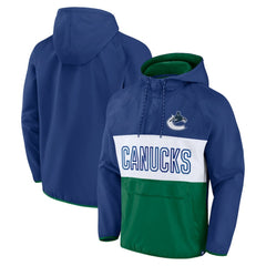 Vancouver Canucks Fanatics Backhand Shooter Defender Anorak Raglan Hoodie Quarter-Zip Jacket - Blue/Green - NHL 4641674