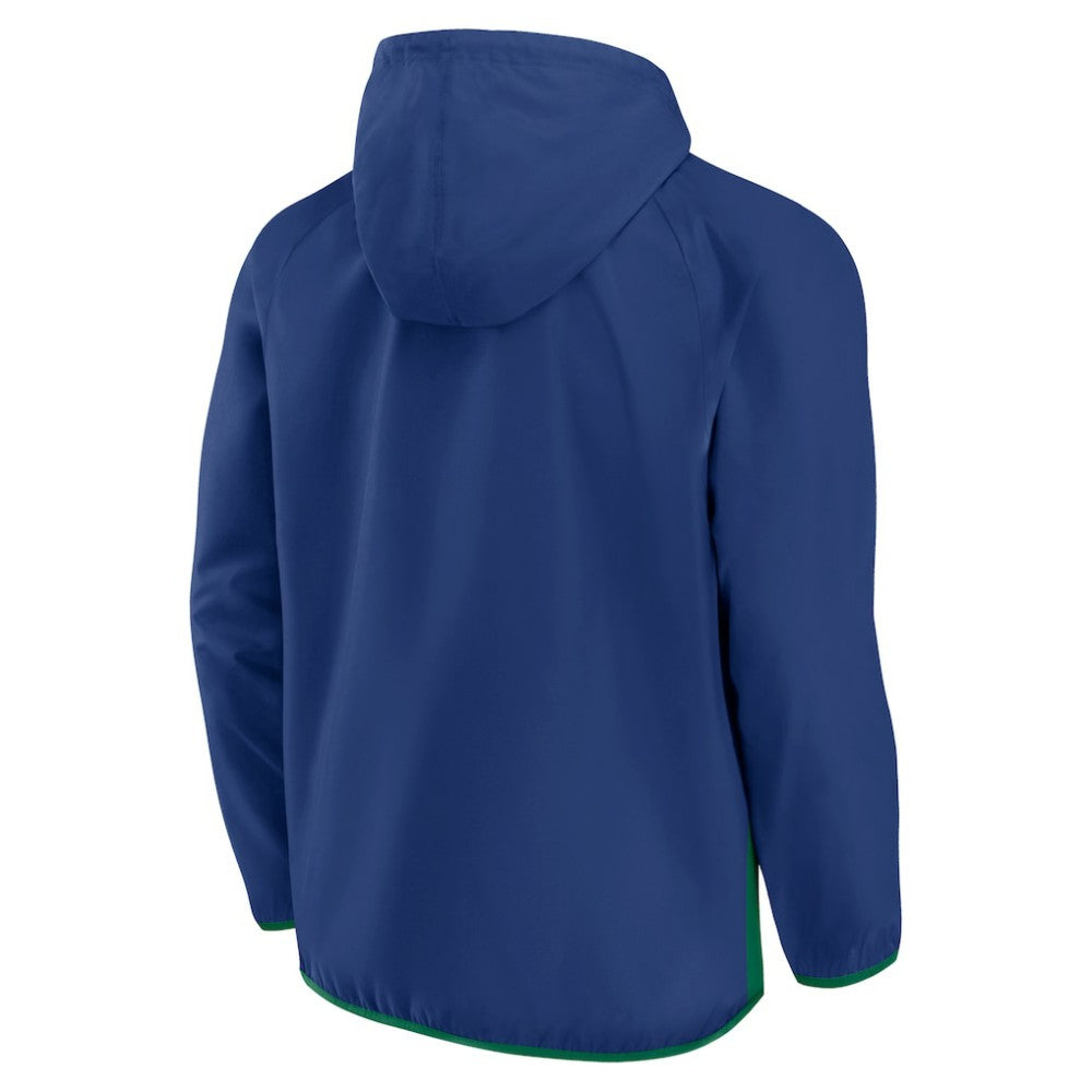 Vancouver Canucks Fanatics Backhand Shooter Defender Anorak Raglan Hoodie Quarter-Zip Jacket - Blue/Green - NHL 4641674