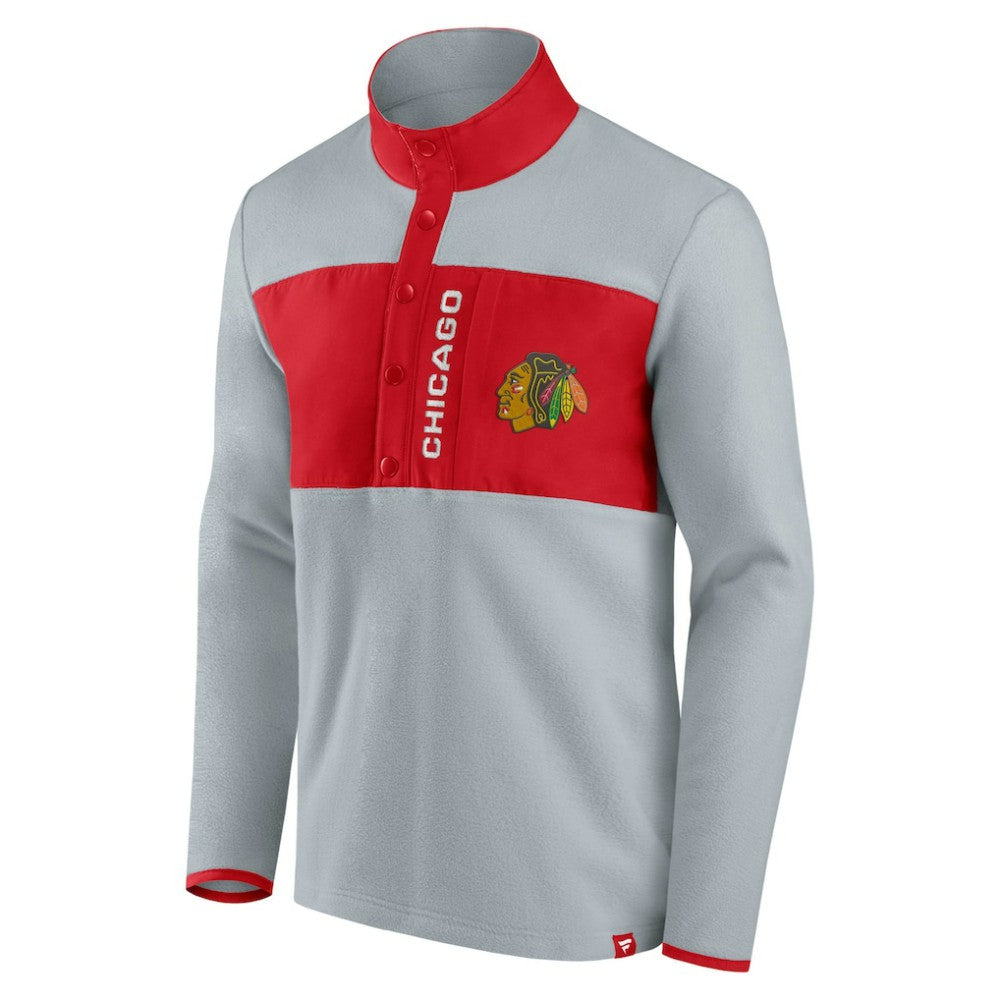 Chicago Blackhawks Fanatics Hockey Polar Fleece Quarter-Snap Jacket - Gray/Red - NHL 4641759