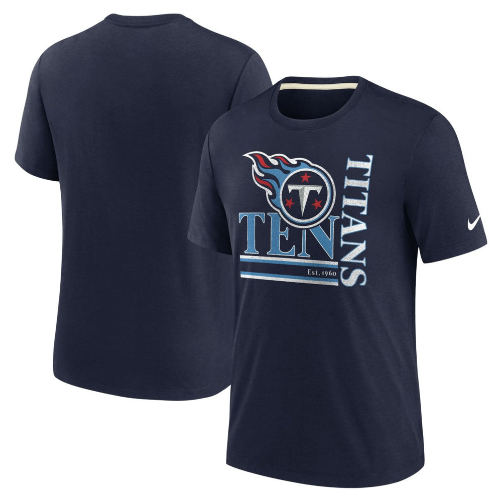 Nike Tennessee Titans Wordmark Logo Tri-Blend T-Shirt Navy