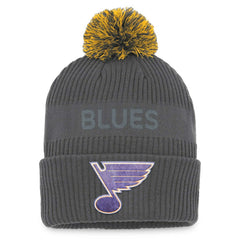 St. Louis Blues Fanatics Authentic Pro Home Ice Cuffed Knit Hat with Pom - Charcoal - NHL 4646716