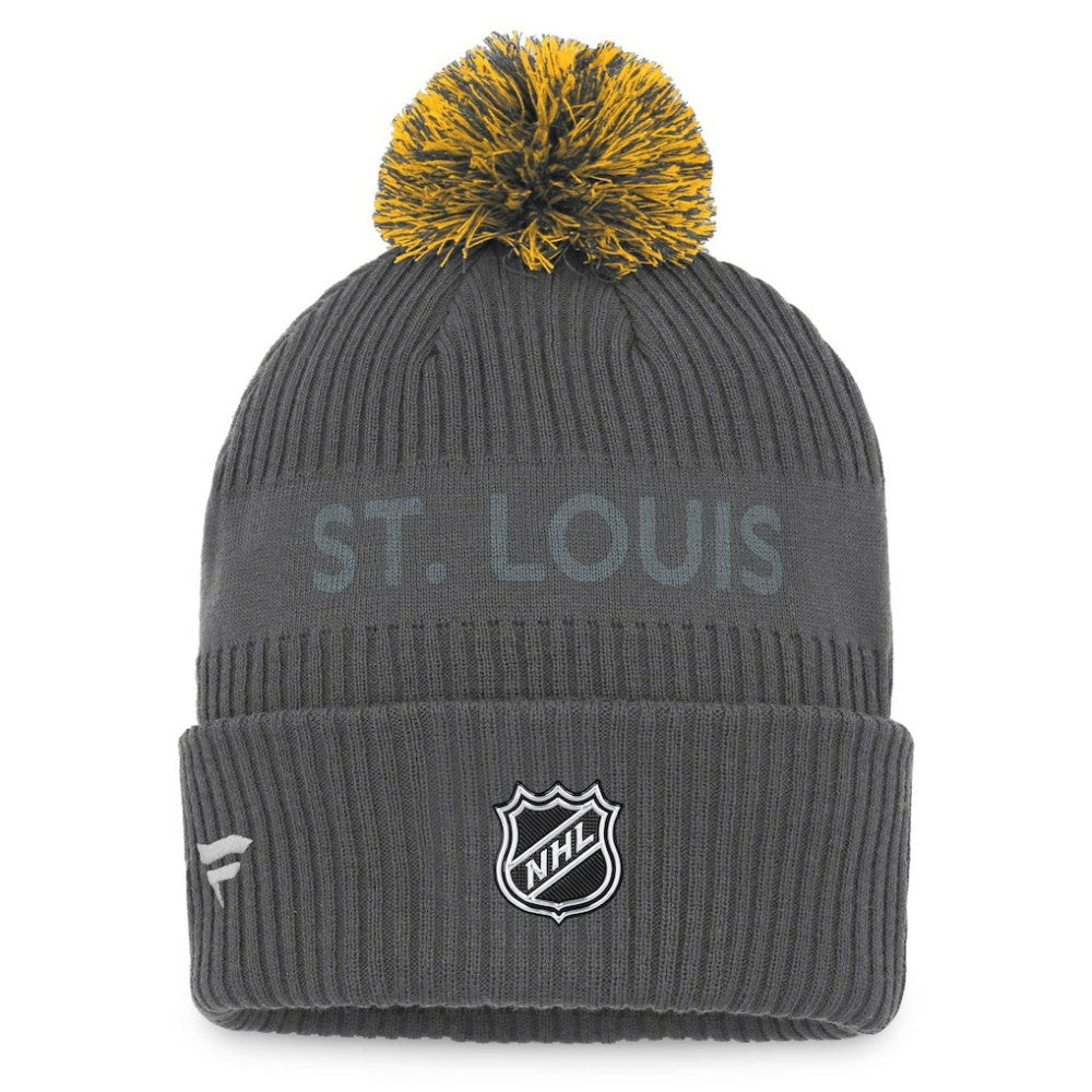 St. Louis Blues Fanatics Authentic Pro Home Ice Cuffed Knit Hat with Pom - Charcoal - NHL 4646716