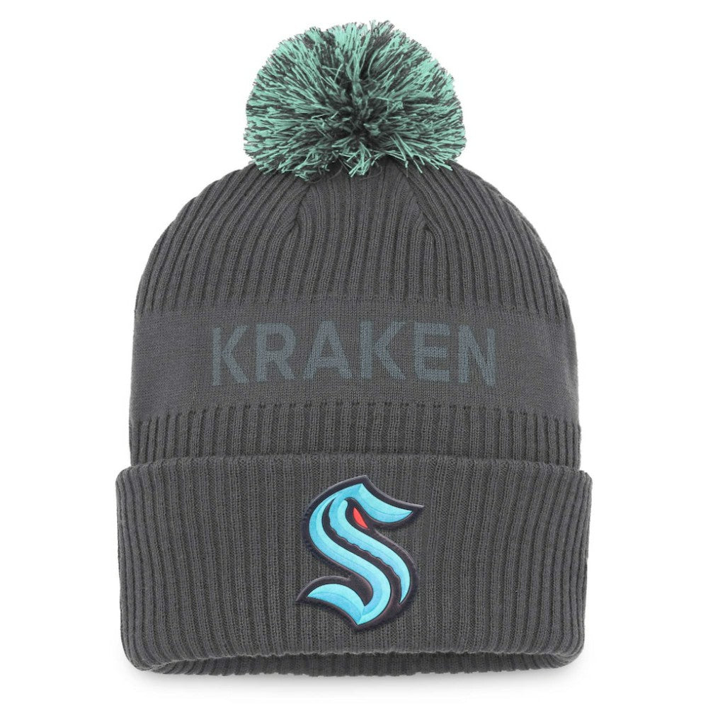 Seattle Kraken Fanatics Authentic Pro Home Ice Cuffed Knit Hat with Pom - Charcoal - NHL 4646734