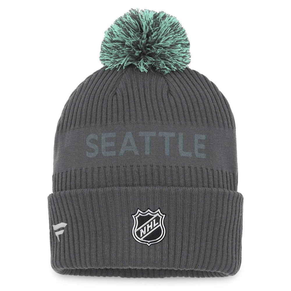 Seattle Kraken Fanatics Authentic Pro Home Ice Cuffed Knit Hat with Pom - Charcoal - NHL 4646734