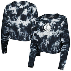 Brooklyn Nets Women's Tie Dye Cropped Long Sleeve T-Shirt Black | New Era Near Me