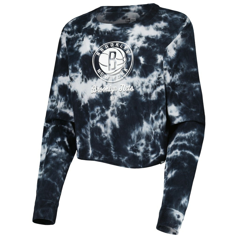 Brooklyn Nets Women's Tie Dye Cropped Long Sleeve T-Shirt Black | New Era Near Me