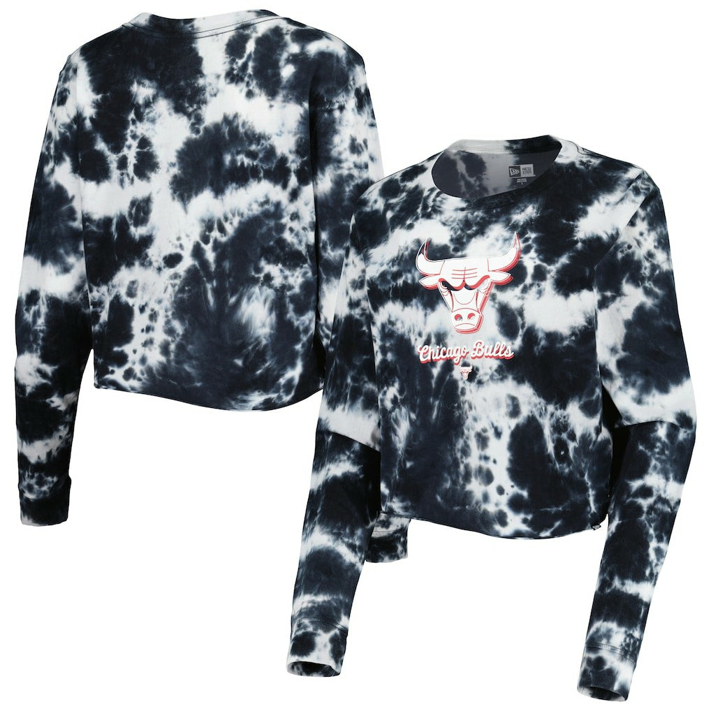 Chicago Bulls Women's Tie Dye Cropped Long Sleeve T-Shirt for sale Black | New Era discount