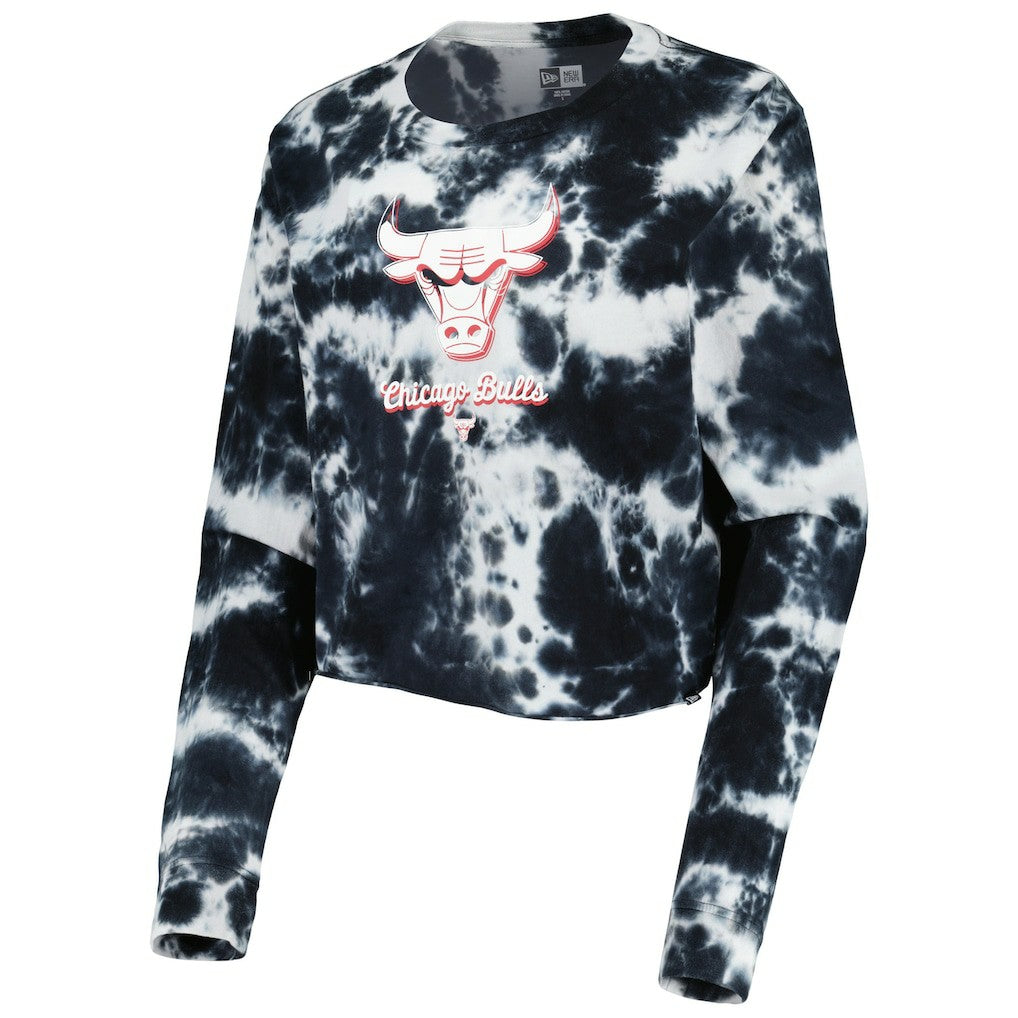 Chicago Bulls Women's Tie Dye Cropped Long Sleeve T-Shirt for sale Black | New Era discount