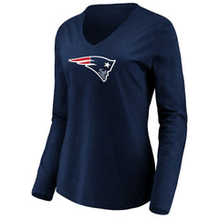New England Patriots Women's Primary Team Logo Long Sleeve V-Neck T-Shirt Navy