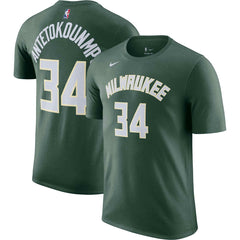 Giannis Antetokounmpo Milwaukee Bucks Icon 2022/23 Name & Number T-Shirt Hunter Green | Nike outlet
