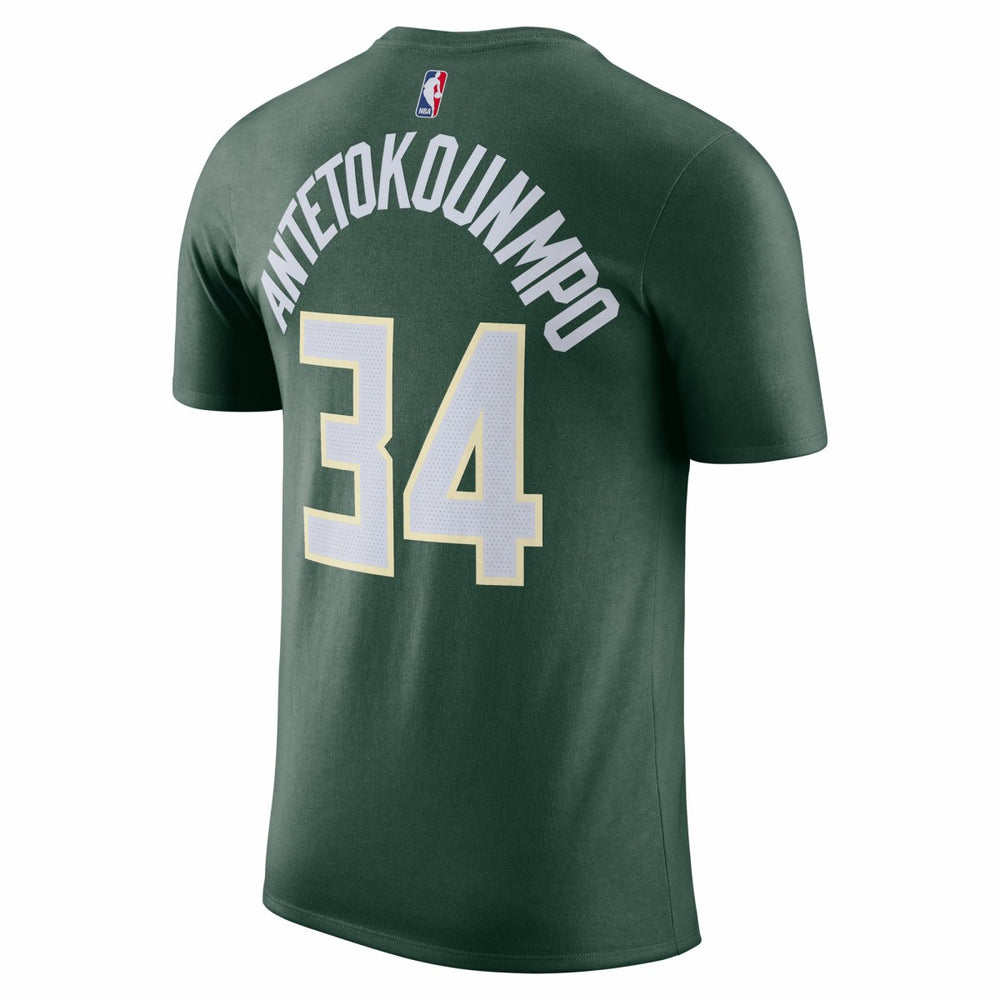 Giannis Antetokounmpo Milwaukee Bucks Icon 2022/23 Name & Number T-Shirt Hunter Green | Nike outlet