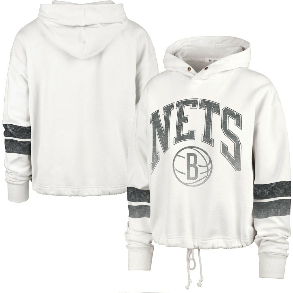 Brooklyn Nets '47 Women's Emerson Stripe Cropped Pullover Hoodie Cream | 47 brand discount