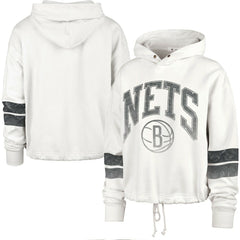 Brooklyn Nets '47 Women's Emerson Stripe Cropped Pullover Hoodie Cream | 47 brand discount