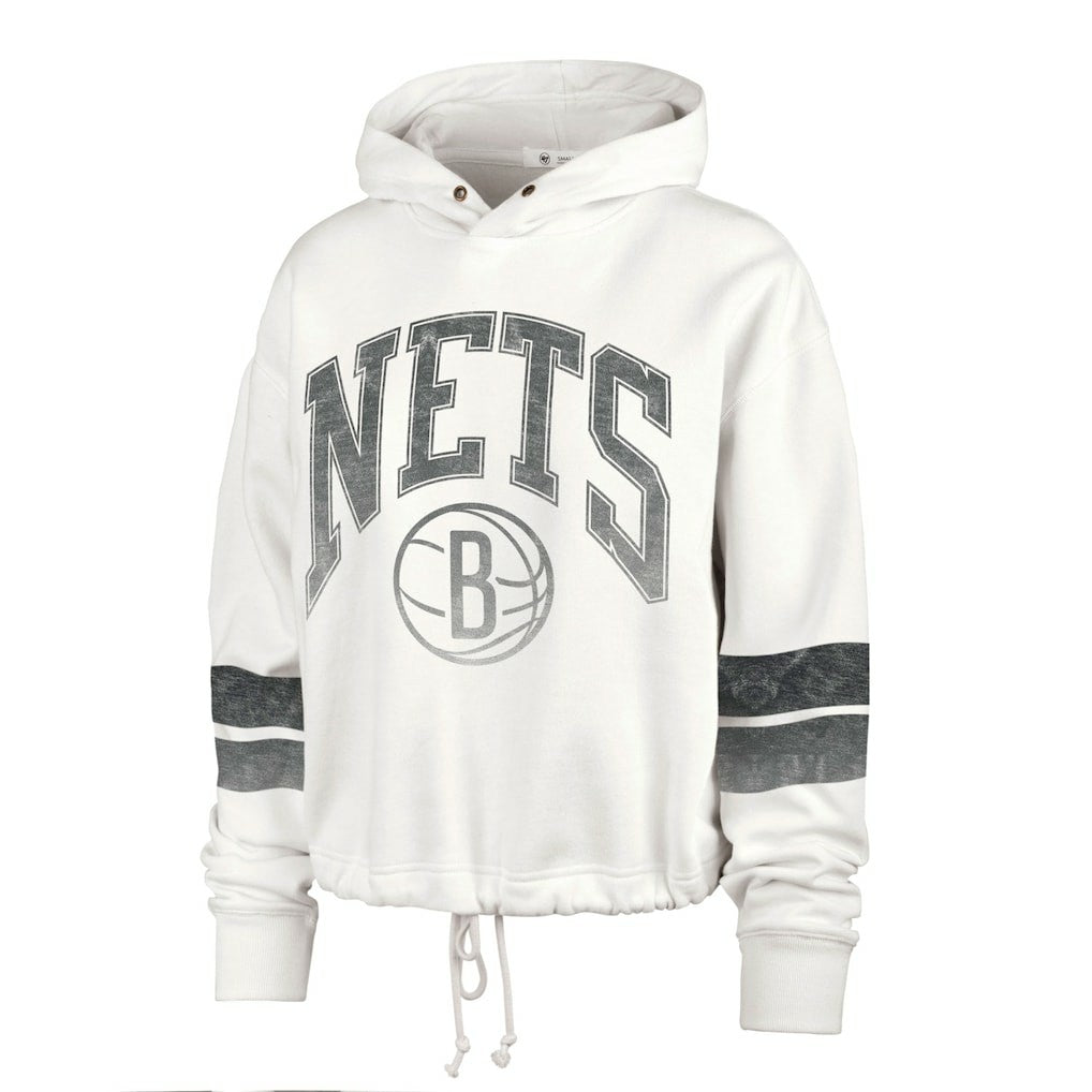 Brooklyn Nets '47 Women's Emerson Stripe Cropped Pullover Hoodie Cream | 47 brand discount