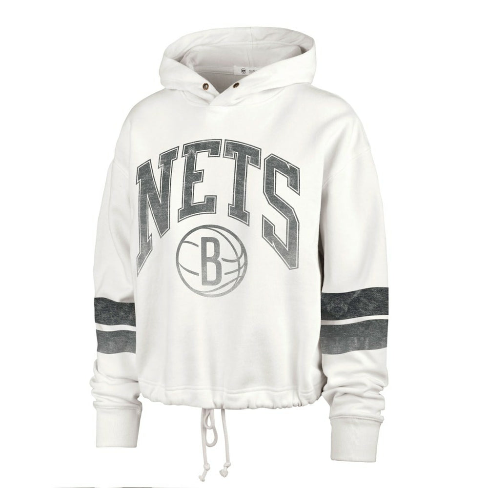 Brooklyn Nets '47 Women's Emerson Stripe Cropped Pullover Hoodie Cream | 47 brand discount