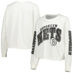 Brooklyn Nets '47 Women's Parkway Brush Back Long Sleeve Cropped T-Shirt Cream | 47 brand outlet
