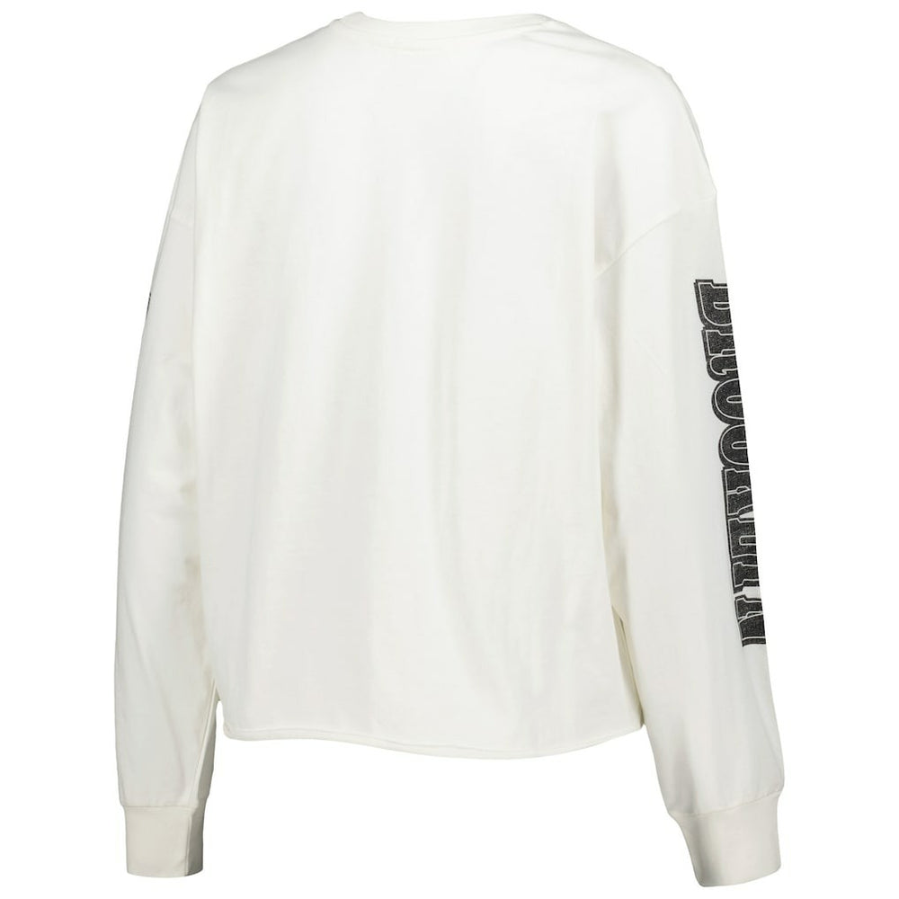 Brooklyn Nets '47 Women's Parkway Brush Back Long Sleeve Cropped T-Shirt Cream | 47 brand outlet