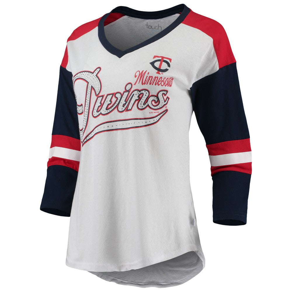 Minnesota Twins Touch Women's Base Runner 3/4-Sleeve V-Neck T-Shirt - White/Red - MLB on Sale