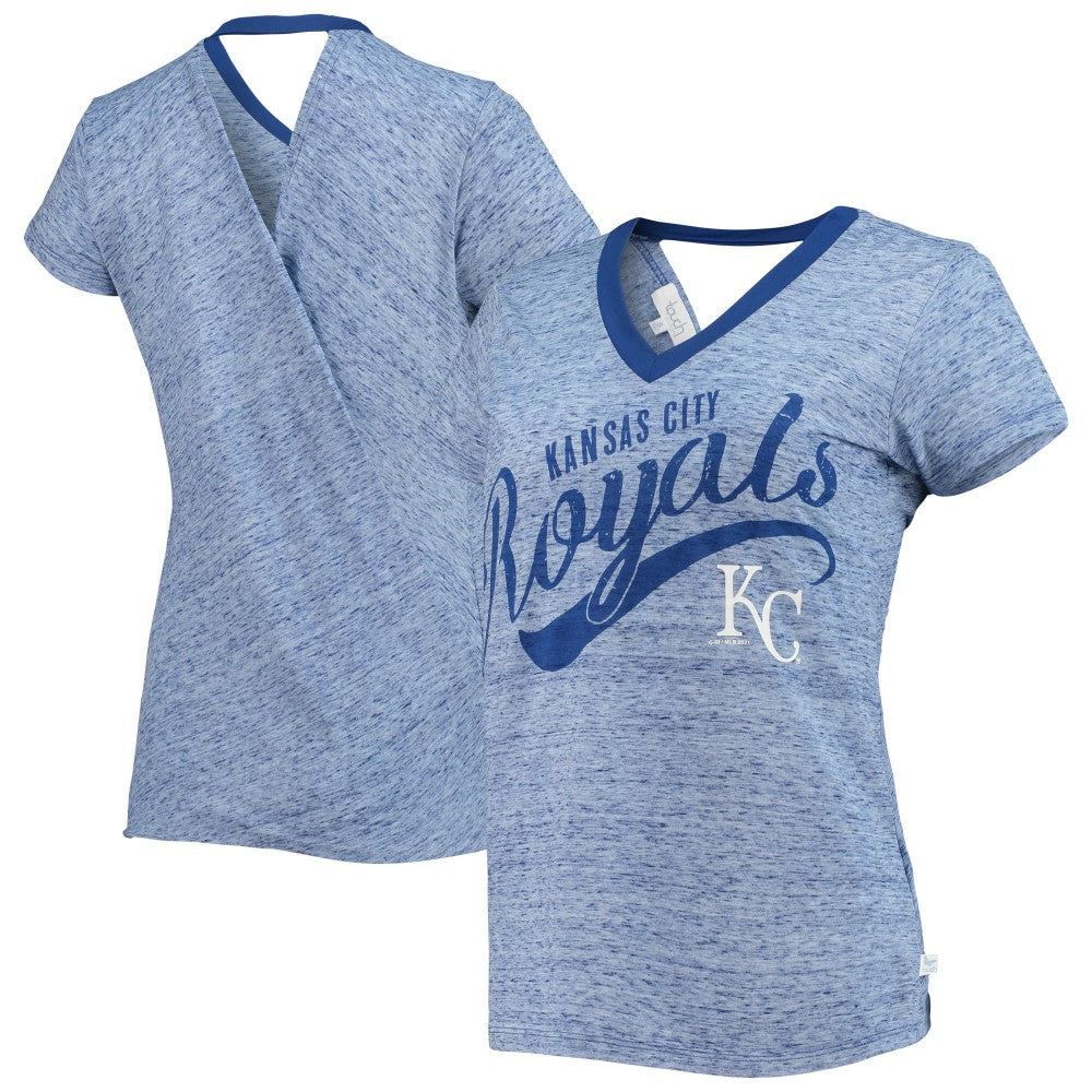 Kansas City Royals Touch Women's Hail Mary Back Wrap Space-Dye V-Neck T-Shirt - Royal - MLB on Sale