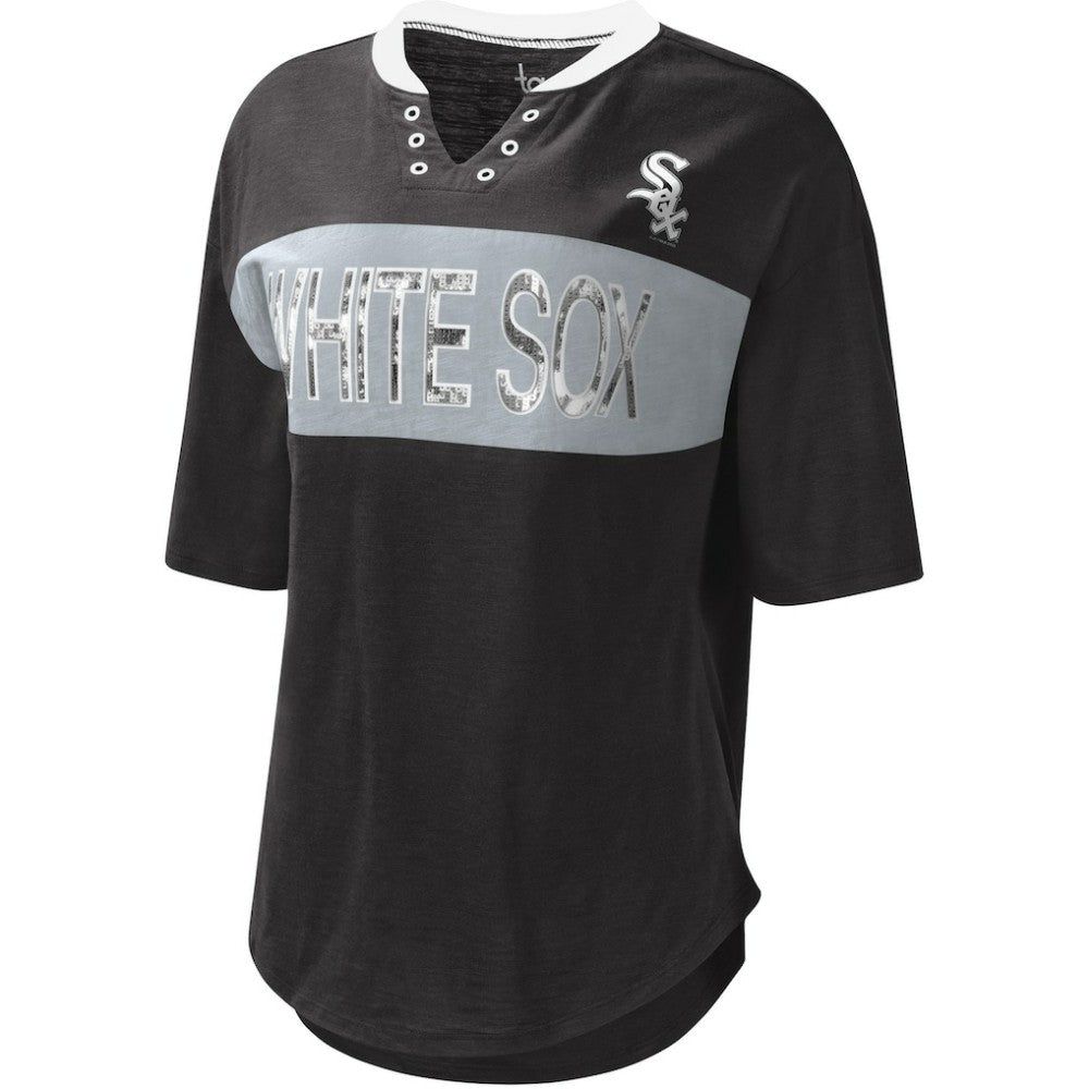 Chicago White Sox Touch Women's Lead Off Notch Neck T-Shirt - Black/Silver - MLB Lifestyle