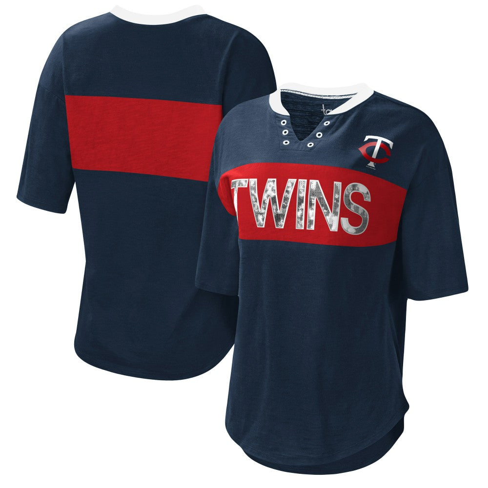 Minnesota Twins Touch Women's Lead Off Notch Neck T-Shirt - Navy/Red - MLB Online