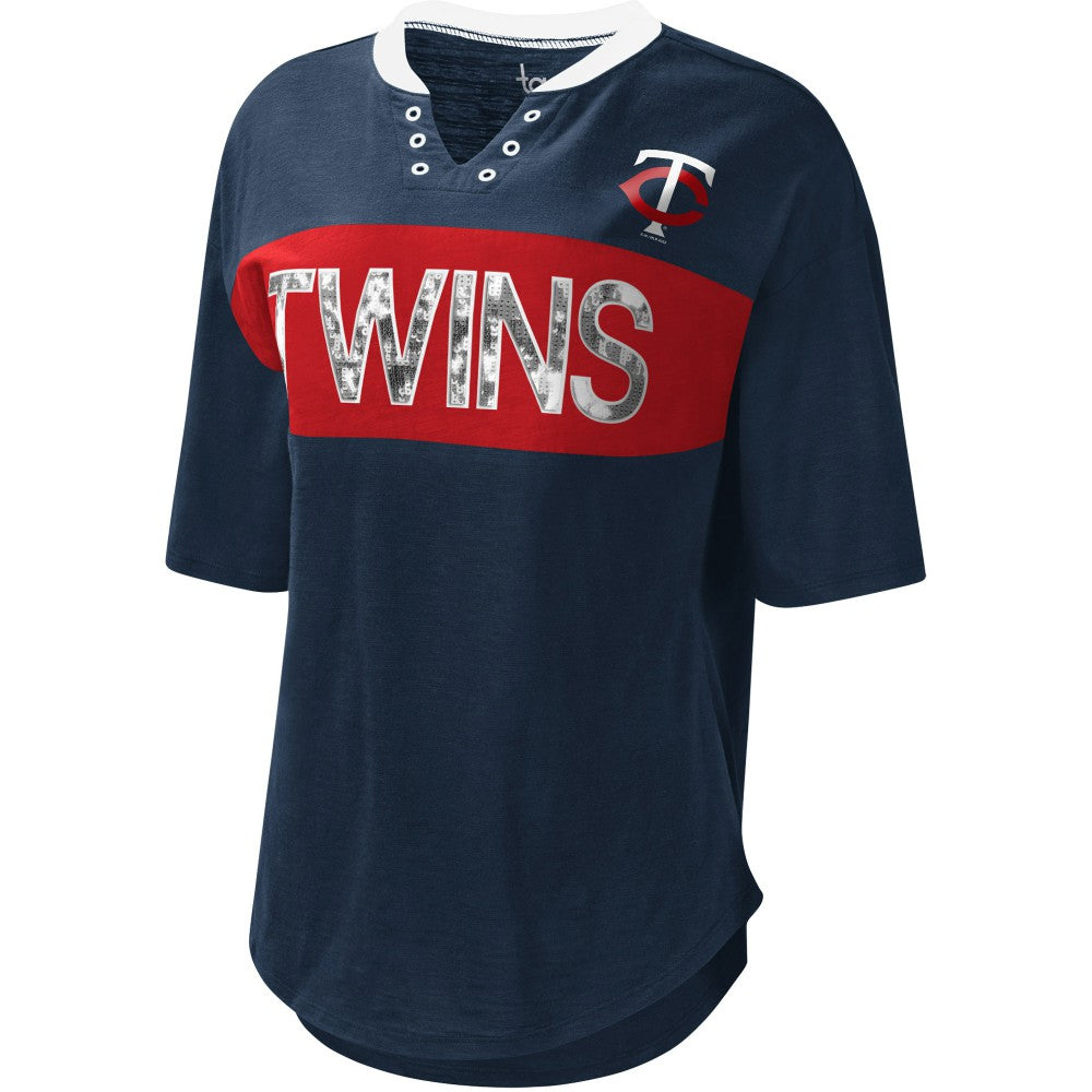 Minnesota Twins Touch Women's Lead Off Notch Neck T-Shirt - Navy/Red - MLB Online