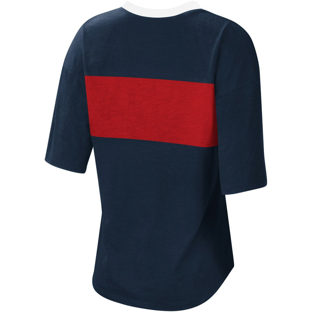 Minnesota Twins Touch Women's Lead Off Notch Neck T-Shirt - Navy/Red - MLB Online