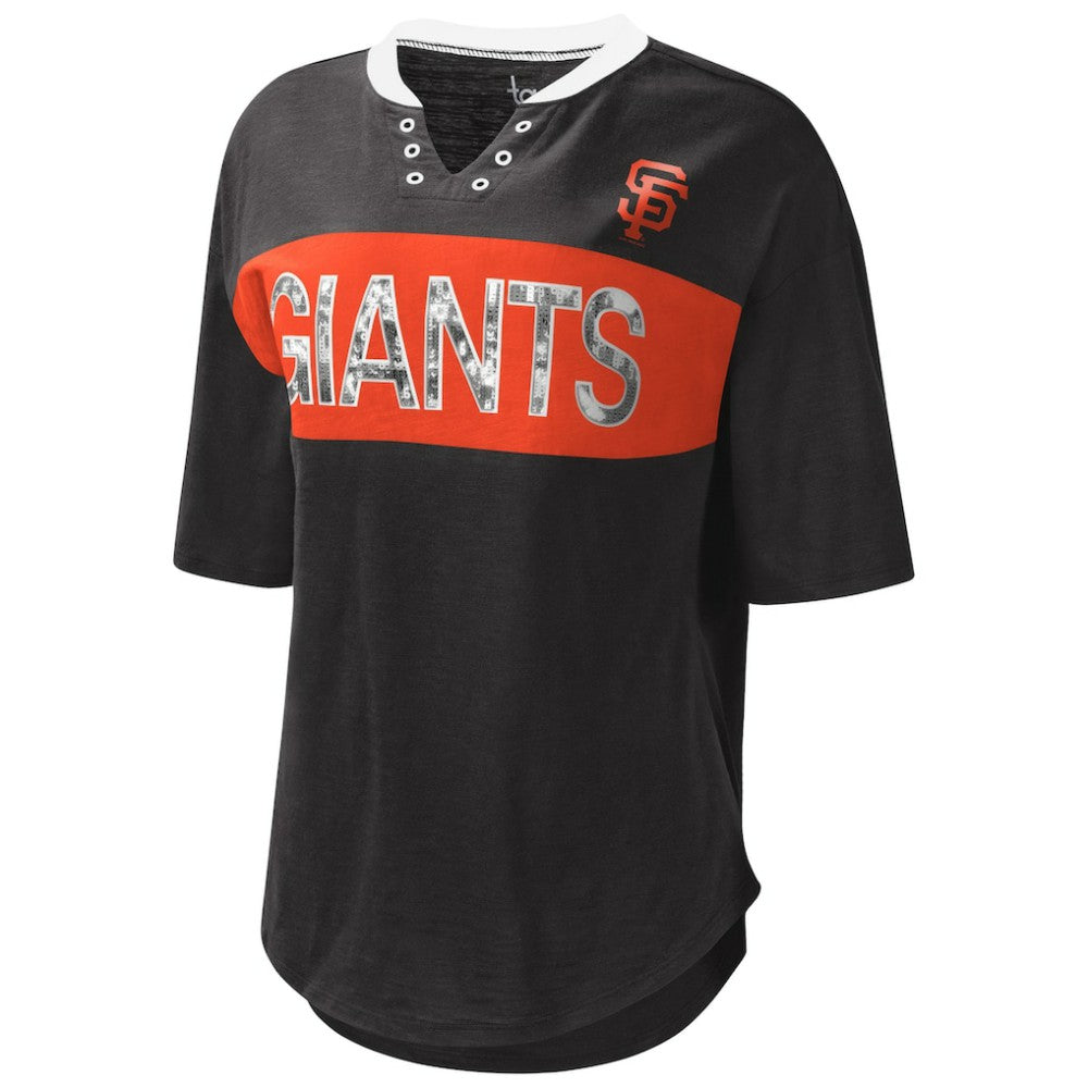 San Francisco Giants Touch Women's Lead Off Notch Neck T-Shirt - Black/Orange - MLB on Sale