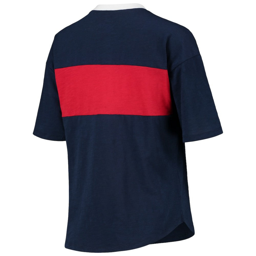 Boston Red Sox Touch Women's Lead Off Notch Neck T-Shirt - Navy/Red - MLB Lifestyle