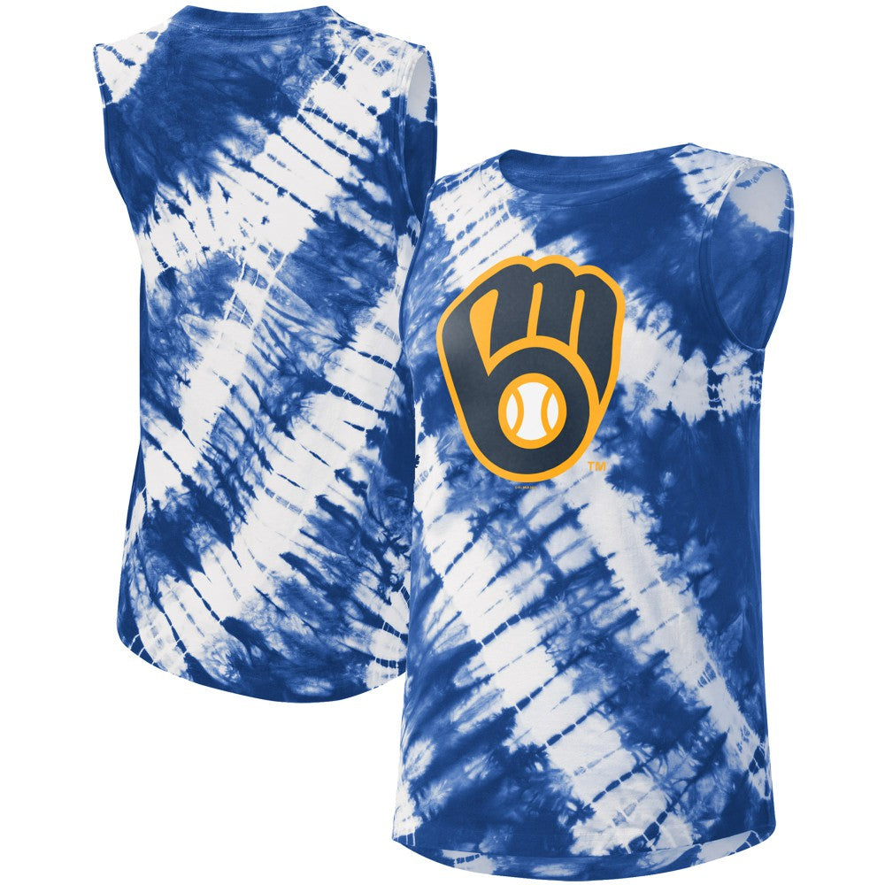 Milwaukee Brewers Touch Women's Money Ball Tie-Dye Tank Top - Blue - MLB Discount