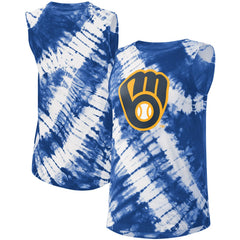 Milwaukee Brewers Touch Women's Money Ball Tie-Dye Tank Top - Blue - MLB Discount