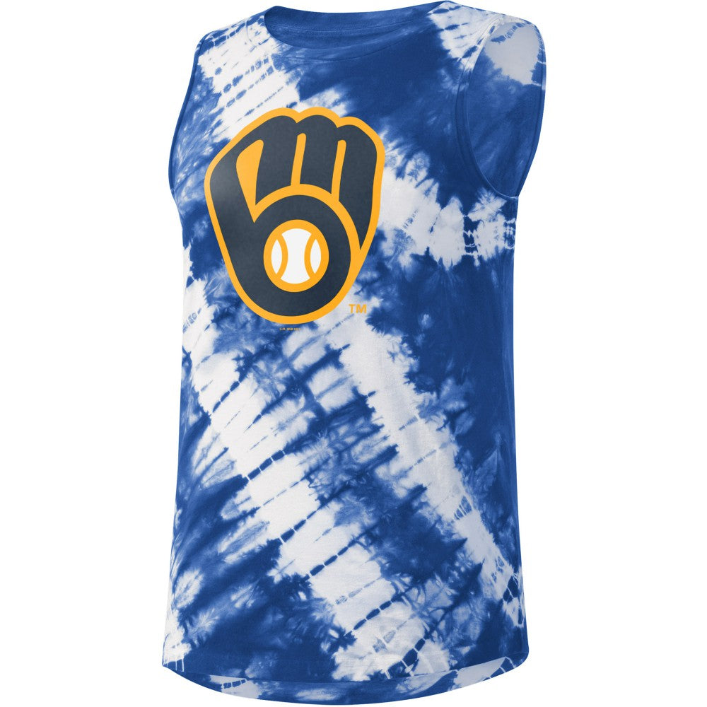 Milwaukee Brewers Touch Women's Money Ball Tie-Dye Tank Top - Blue - MLB Discount