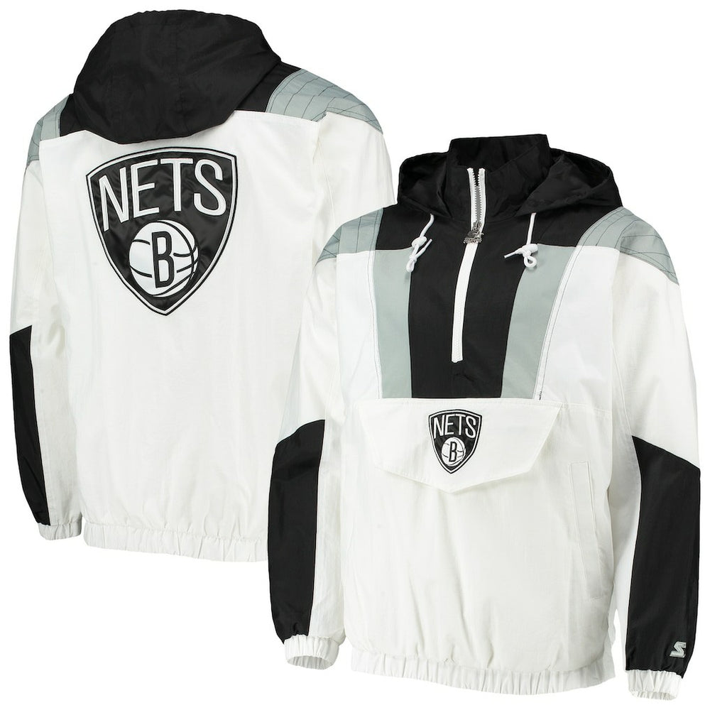 Brooklyn Nets Starter Striker Crinkle Half-Zip Hoodie Jacket White