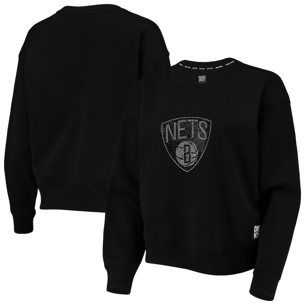 Brooklyn Nets DKNY Sport Women's Carrie Rhinestone Pullover Sweatshirt Black