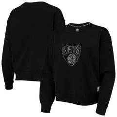 Brooklyn Nets DKNY Sport Women's Carrie Rhinestone Pullover Sweatshirt Black