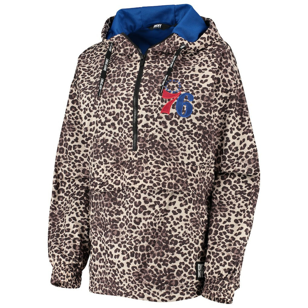 Philadelphia 76ers DKNY Sport Women's Gabriella Windbreaker Half-Zip Hoodie Leopard