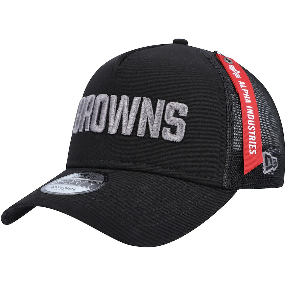 Cleveland Browns New Era x Alpha Industries A-Frame 9FORTY Trucker Snapback Hat Black