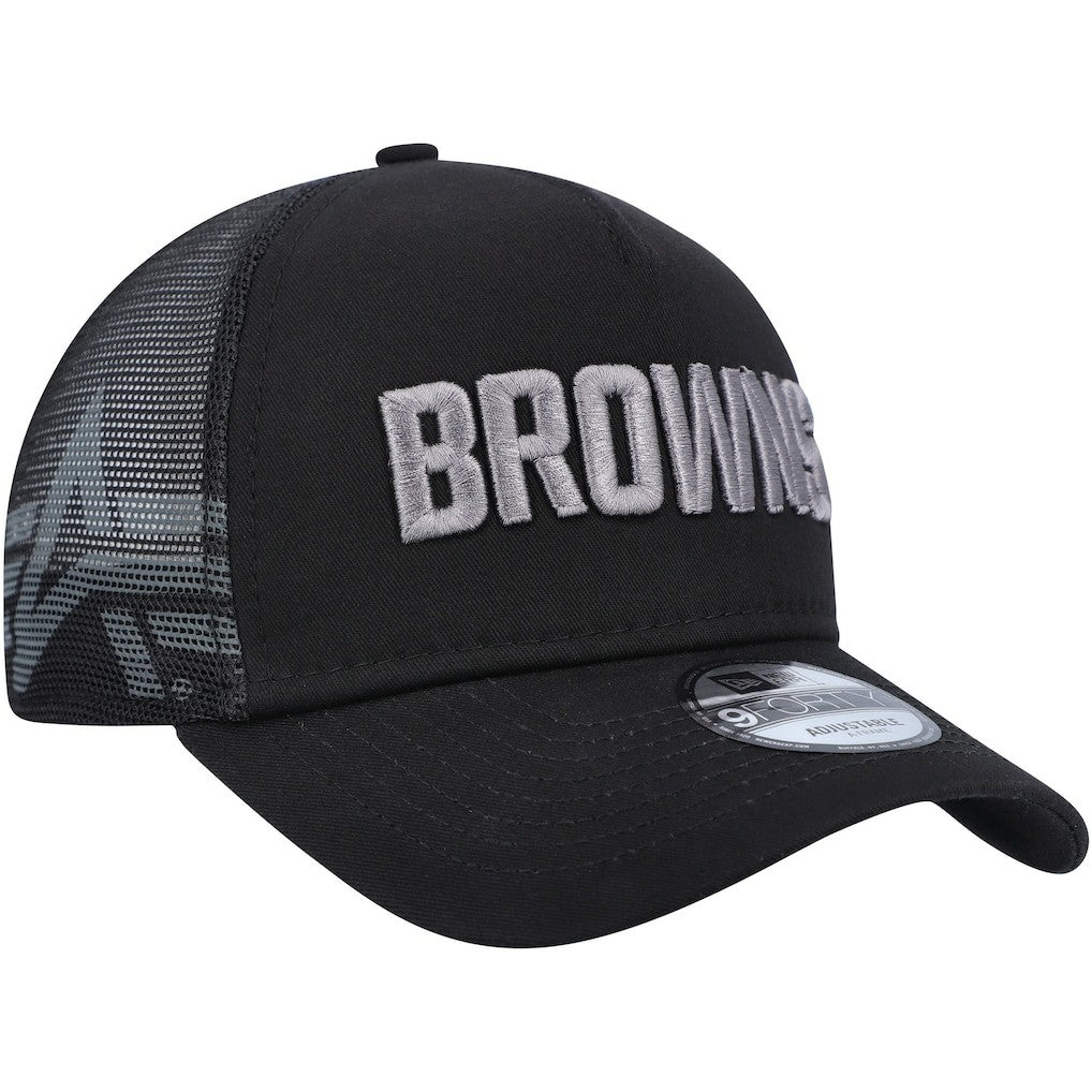 Cleveland Browns New Era x Alpha Industries A-Frame 9FORTY Trucker Snapback Hat Black