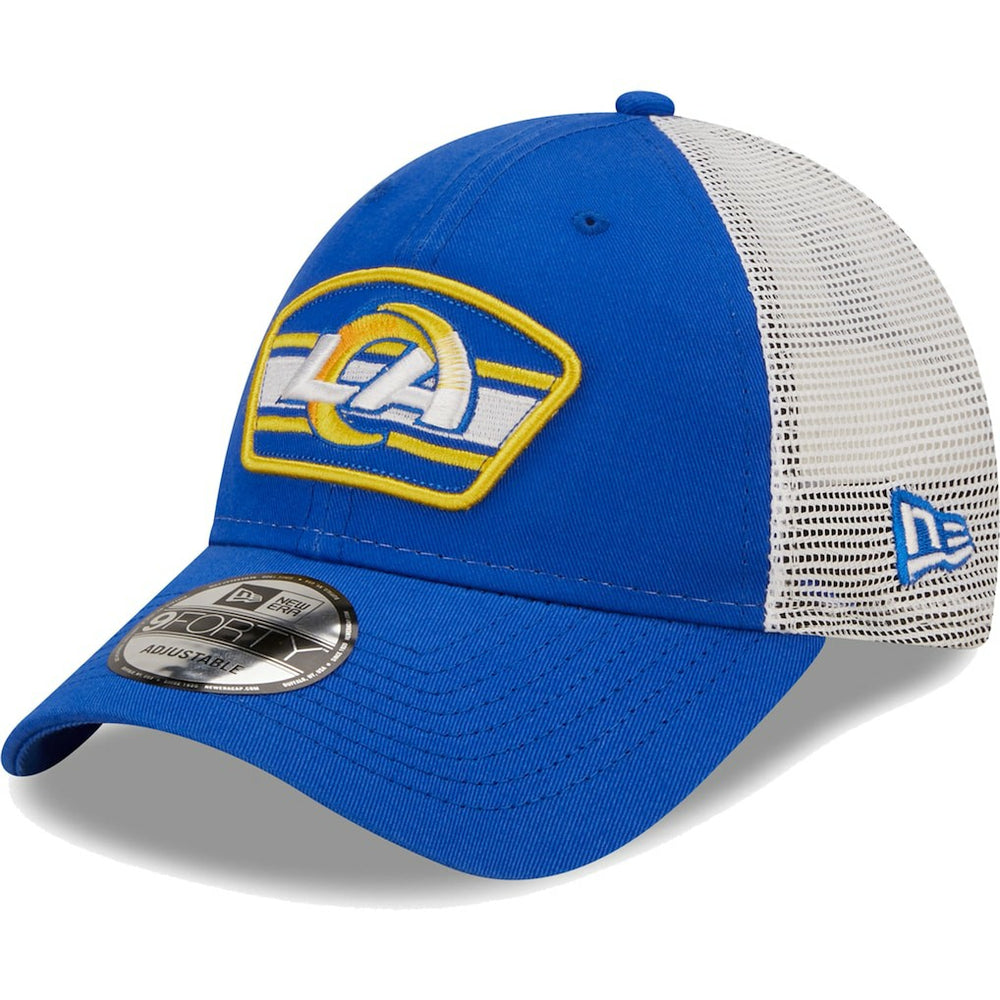 Los Angeles Rams New Era Logo Patch Trucker 9FORTY Snapback Hat Royal/White
