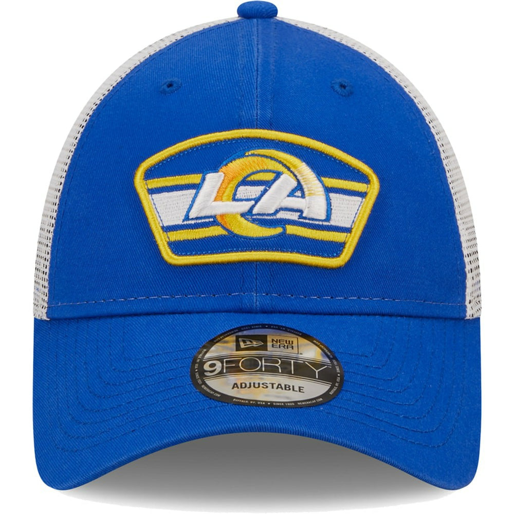 Los Angeles Rams New Era Logo Patch Trucker 9FORTY Snapback Hat Royal/White