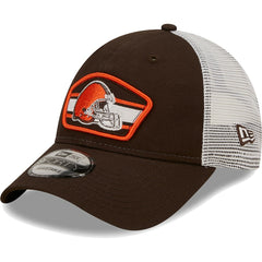 Cleveland Browns New Era Logo Patch Trucker 9FORTY Snapback Hat Brown/White