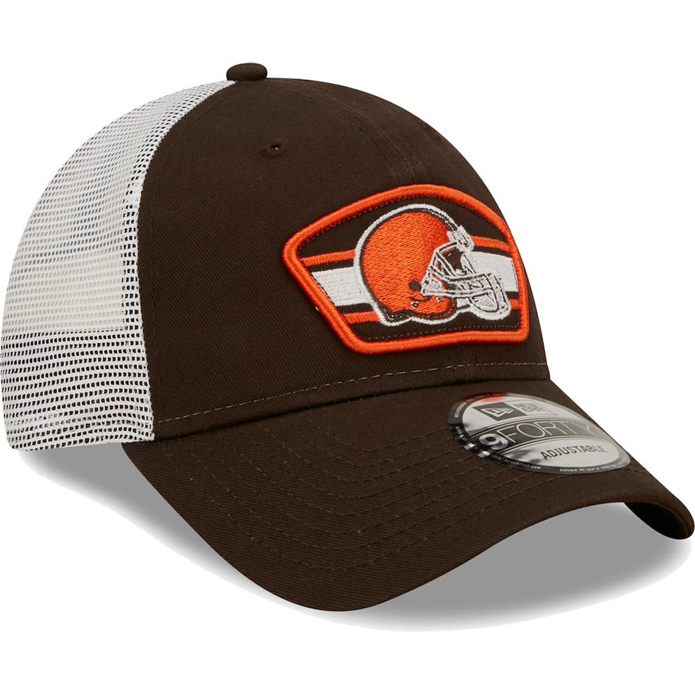 Cleveland Browns New Era Logo Patch Trucker 9FORTY Snapback Hat Brown/White