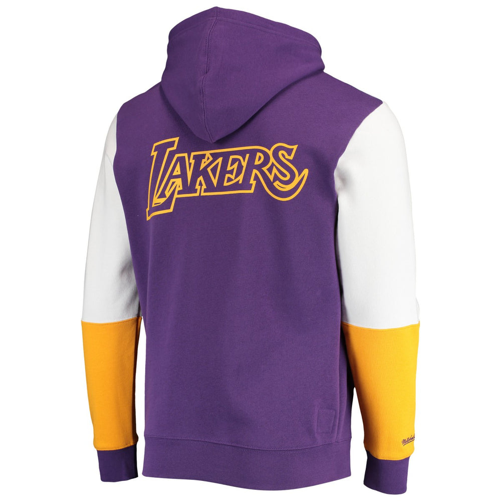 Los Angeles Lakers Hardwood Classics Fusion 2.0 Colorblock Pullover Hoodie Purple | Mitchell & Ness US