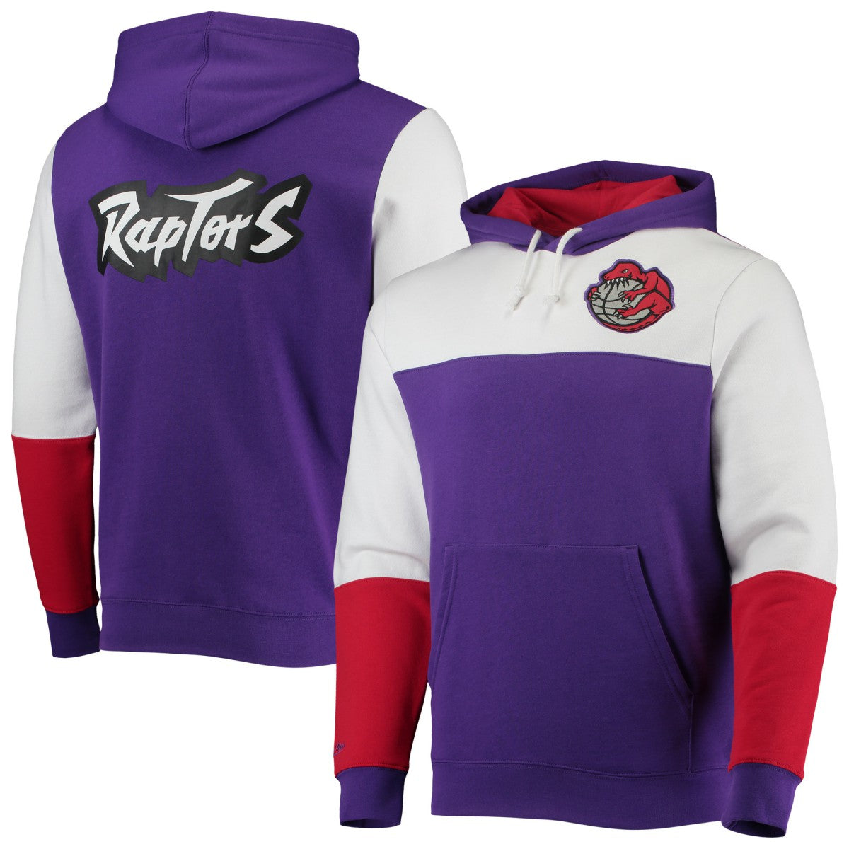Toronto Raptors Hardwood Classics Fusion 2.0 Colorblock Pullover Hoodie Purple | Mitchell & Ness US