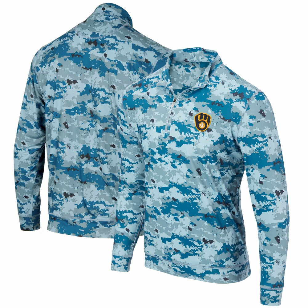 Milwaukee Brewers Digital Camo Performance Quarter-Zip Pullover Jacket - Blue - MLB Sale