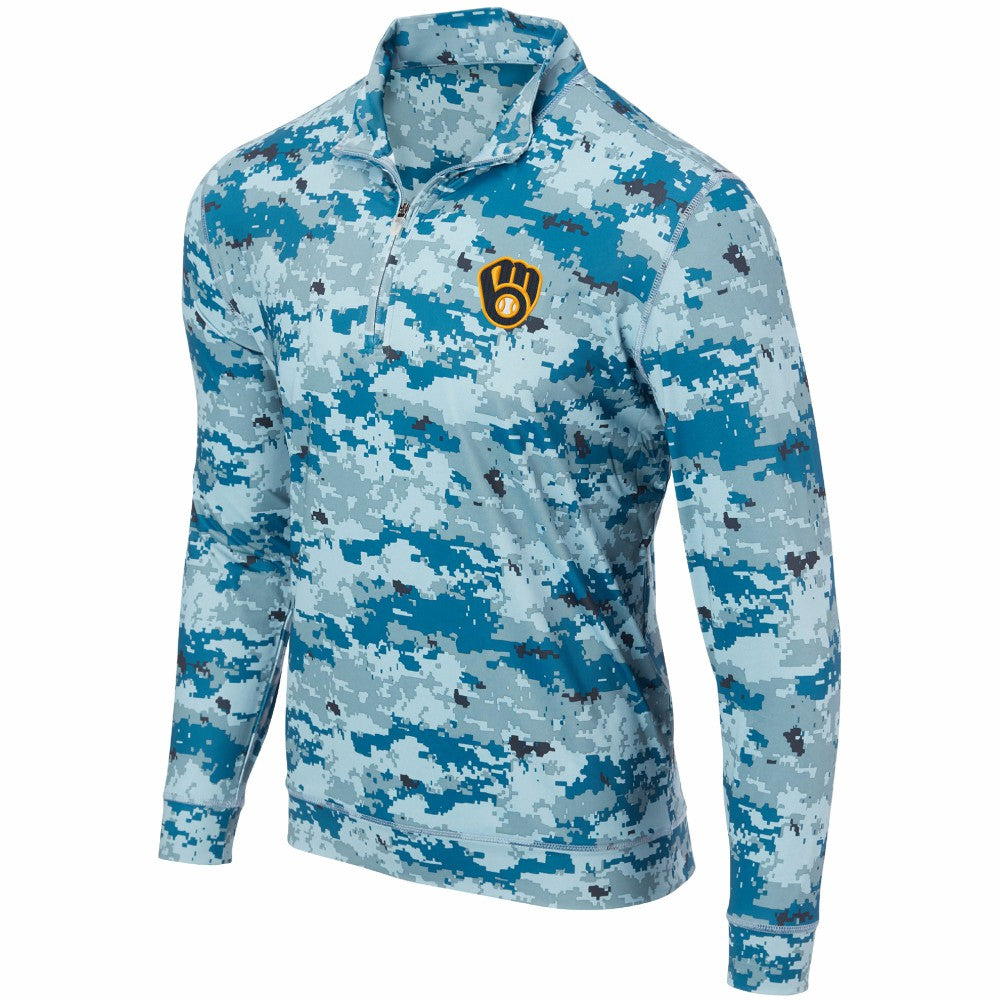Milwaukee Brewers Digital Camo Performance Quarter-Zip Pullover Jacket - Blue - MLB Sale