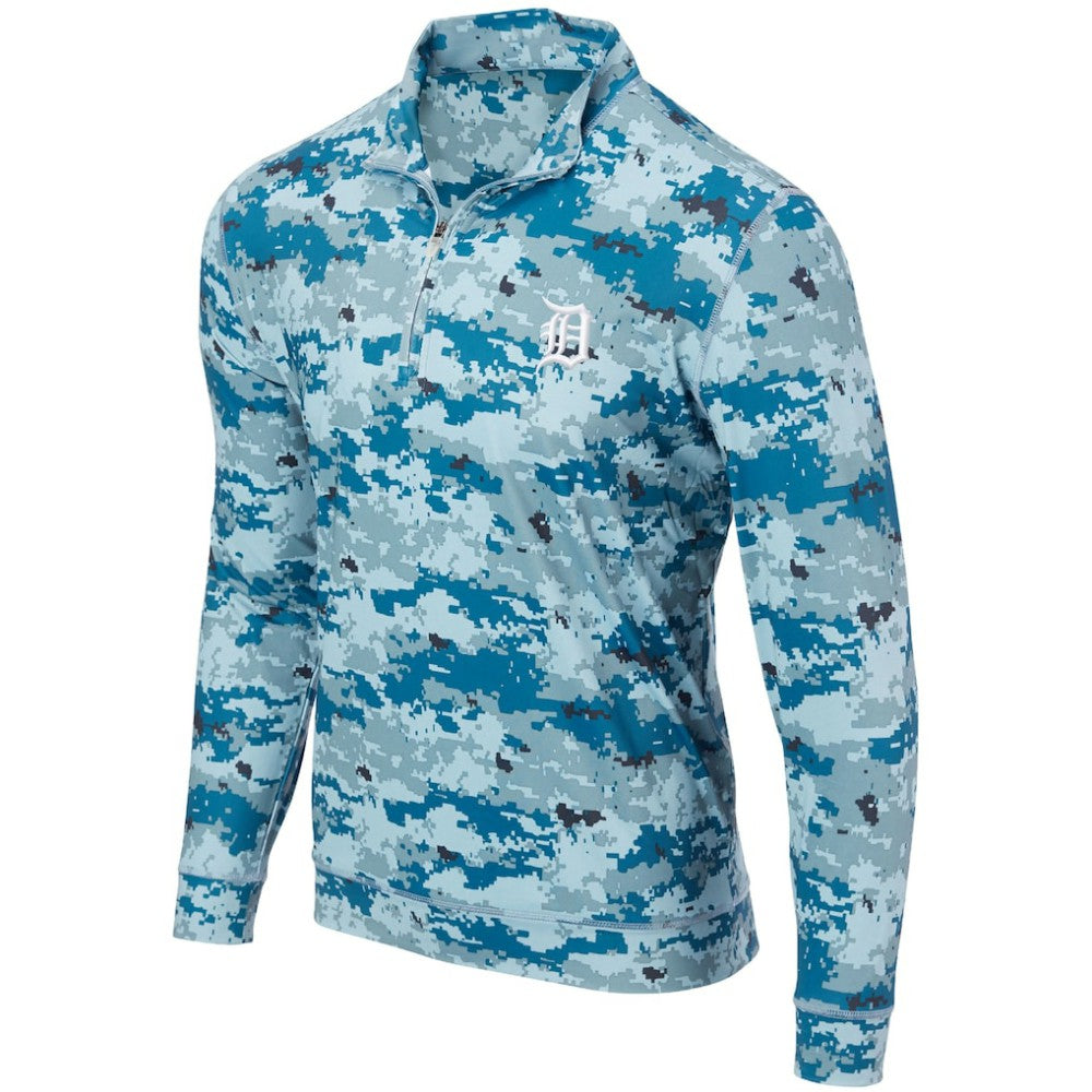 Detroit Tigers Digital Camo Performance Quarter-Zip Pullover Jacket - Blue - MLB Discount