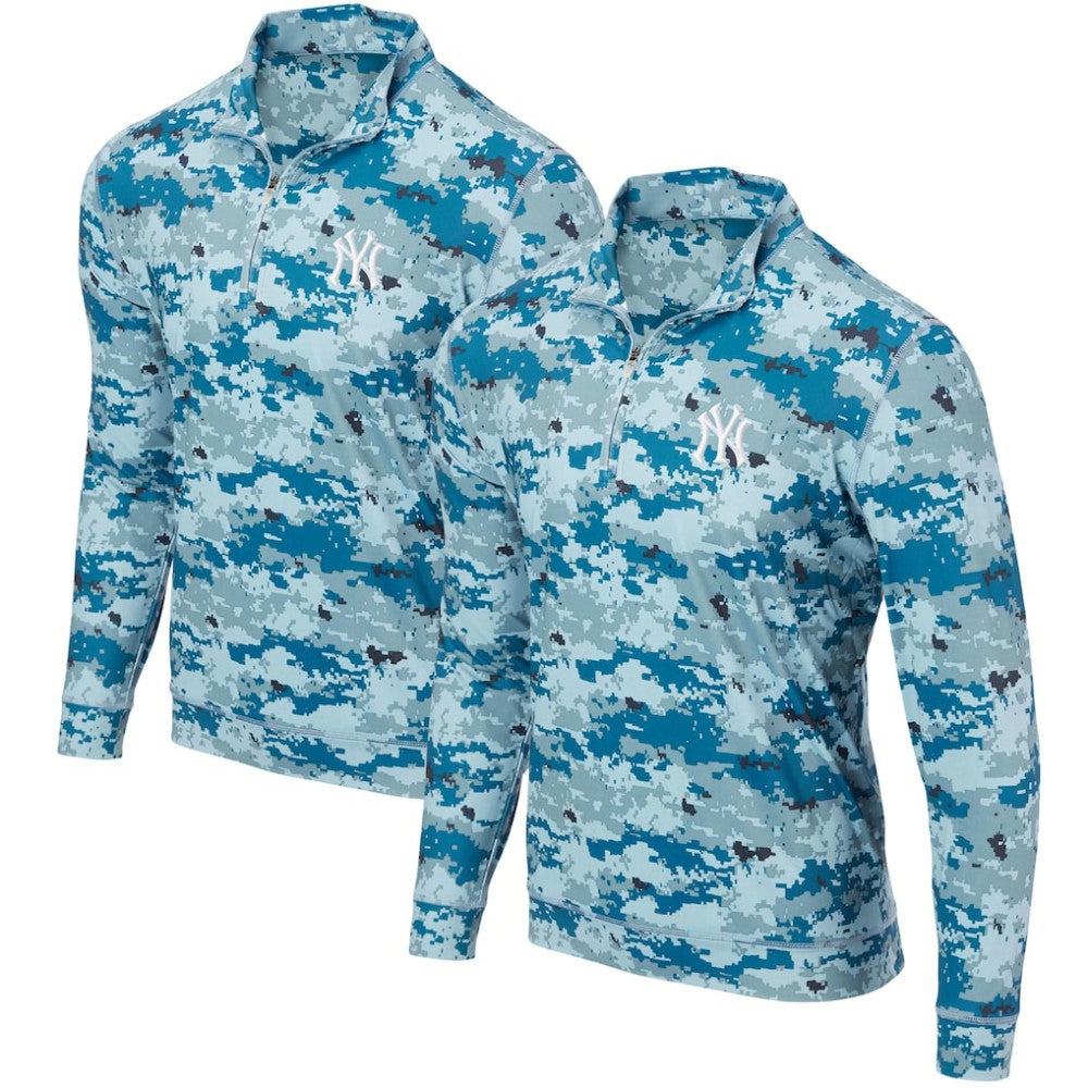 New York Yankees Digital Camo Performance Quarter-Zip Pullover Jacket - Blue - MLB Discount