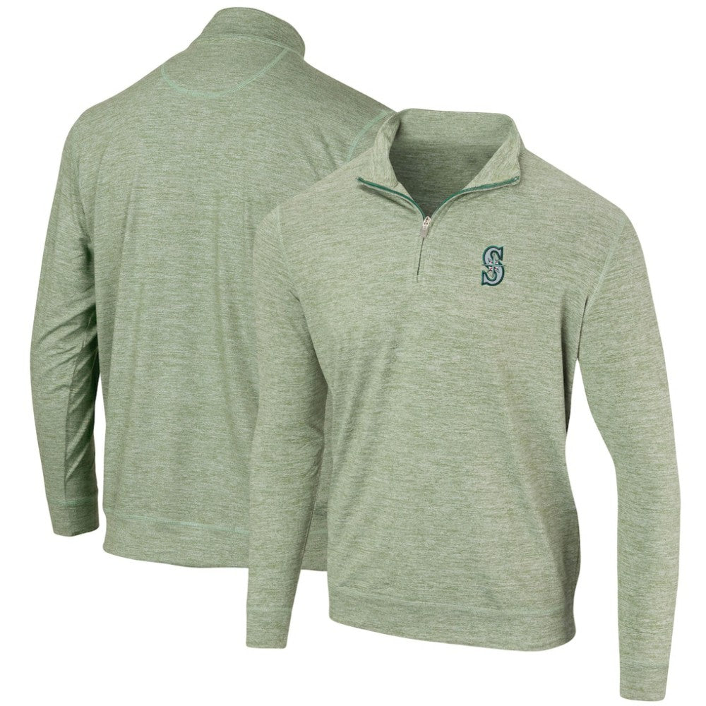 Seattle Mariners Peached Marled Yarn Quarter-Zip Pullover Jacket - Heathered Green - MLB Discount