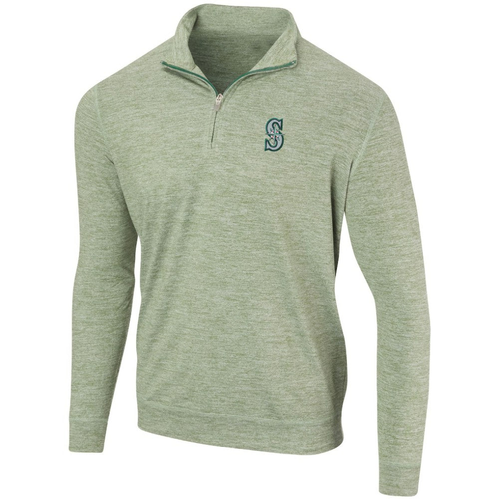 Seattle Mariners Peached Marled Yarn Quarter-Zip Pullover Jacket - Heathered Green - MLB Discount